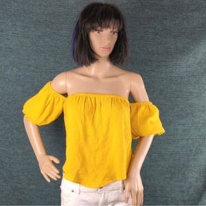 Kimchi Blue Mustard Yellow Flowy Off Shoulder Top